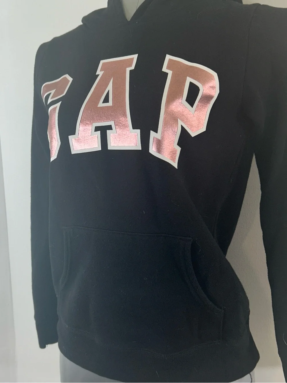 GAP Black Hoodie with Metallic Pink Logo